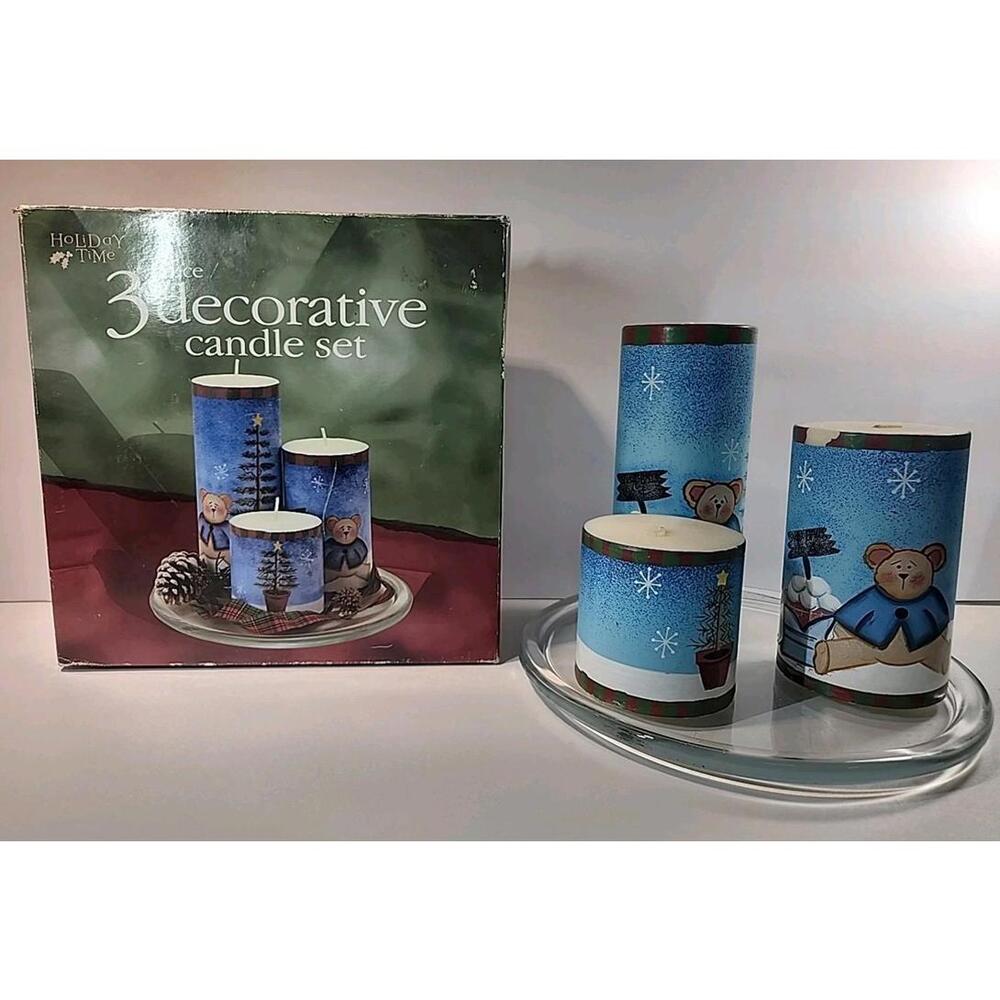 Christmas Holiday Time 3-piece Decorative Candle Set